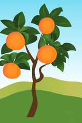 Illustration of an Orange Tree with Ripe Oranges