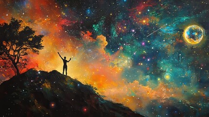 Wall Mural - reaching for the stars in a cosmic ballet of galaxies - surreal futuristic space exploration concept