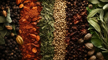 Wall Mural - A Colorful Display of Aromatic Spices and Herbs