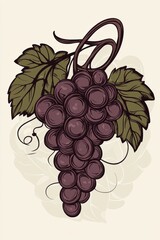 Wall Mural - Stylized Grapes with Leaves on Neutral Background