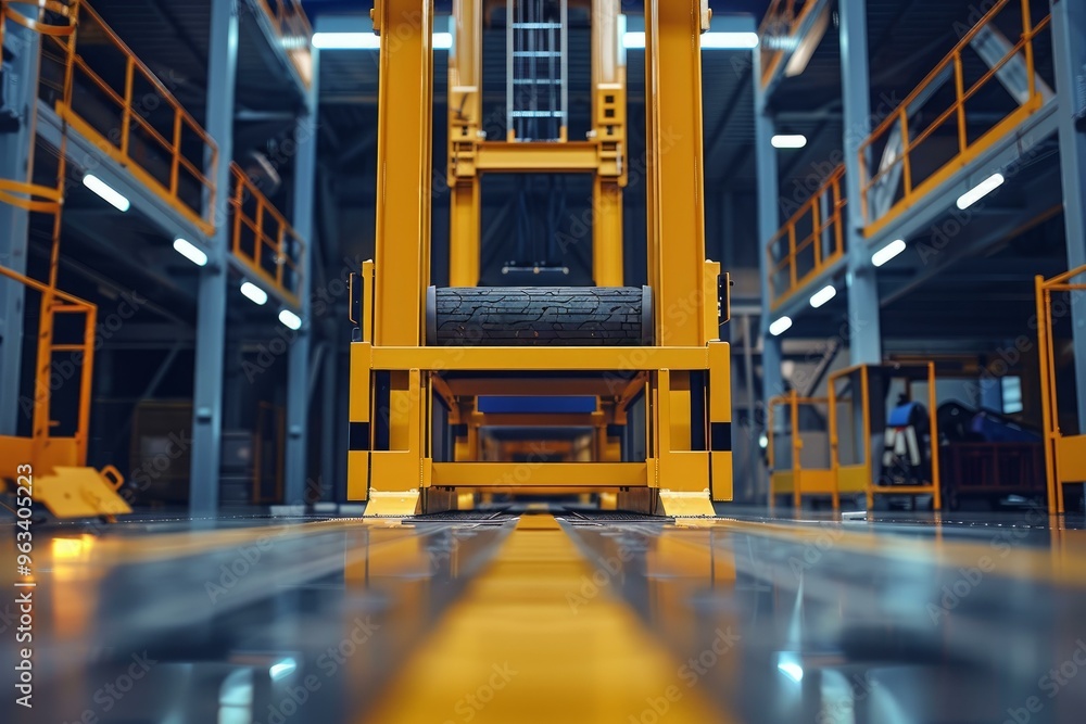 Automated guided vehicle - agv - is moving on a track in a modern ...