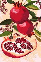 Wall Mural - Vibrant Pomegranates with Lush Greenery Background