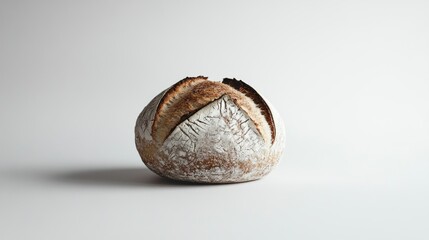 Wall Mural - A Single Loaf of Crusty Sourdough Bread on a White Background