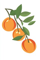 Wall Mural - Branch with Three Vibrant Oranges and Green Leaves