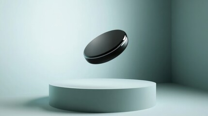 Wall Mural - Black Round Object Floating Above a Cylindrical Platform