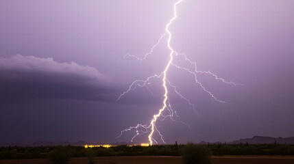 Poster - Dramatic Lightning Strike Over Desert Landscape - Nature Photography