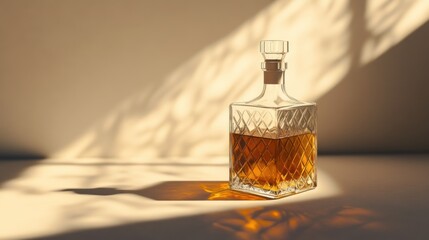 Wall Mural - A Glass Decanter of Amber-Colored Liquid in Sunlight