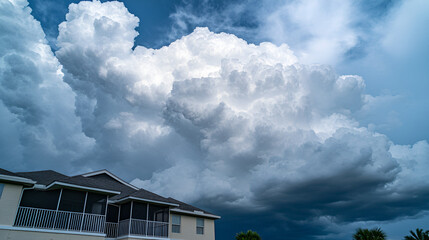 Poster - Dramatic Storm Clouds Over House with Balcony, Summer Weather, Dramatic Sky