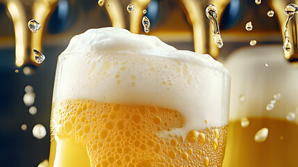 Close-up of a yellow beer with white foam on top, AI generated