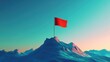© MakoPoko - Simplified concept of achieving a goal with a symbolic flag planted on a peak in a minimalist 3D landscape.