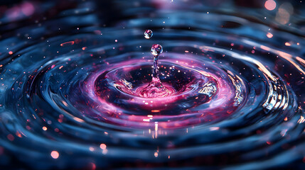 Wall Mural - Cosmic Water Droplet Abstract:  A Vibrant Splash of Color and Light