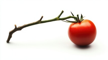 Single Red Tomato Attached to Vine Branch