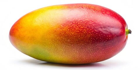 A Single Ripe Mango Isolated on a White Background, close-up, fruit, food, tropical, mango, healthy