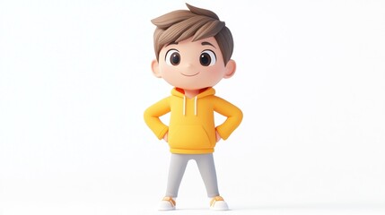 Canvas Print - A cheerful cartoon boy in a yellow hoodie, posing confidently with a friendly smile.