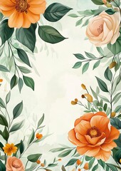 Wall Mural - Watercolor floral and vine pattern around an open center for product focus.