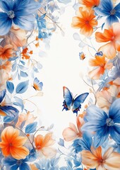 Wall Mural - Abstract butterfly and flower pattern surrounding an empty center.