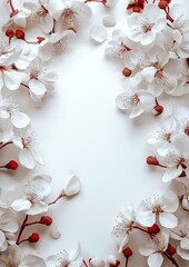 Wall Mural - Simple floral design with soft petals framing a clean, white space in the middle.