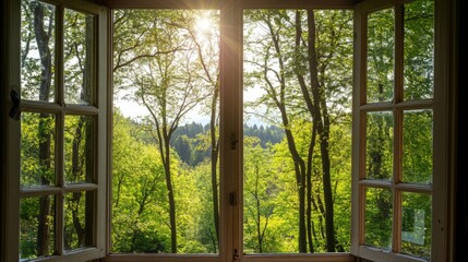 Wall Mural - Outside the window is a forest, a concept of nature