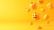 © Jirapron - Colorful Halloween pumpkins float against a vibrant yellow background, perfect for festive decor and seasonal celebrations.
