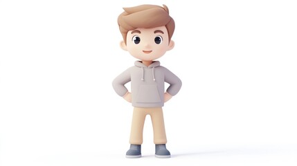 Canvas Print - A cheerful cartoon boy stands confidently with hands on hips, dressed casually.