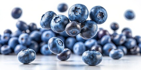 Floating Blueberries, Macro Photography, Fresh Fruit, White Background, Blue, Food, Healthy