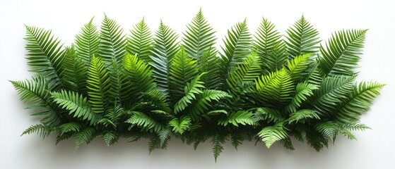 Wall Mural - Lush Green Ferns Arranged on a White Background