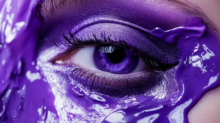 Poster - A woman's eye is painted purple with glitter