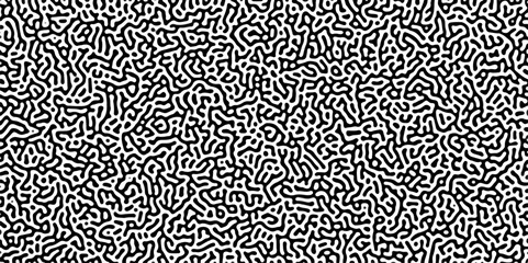 Turing reaction diffusion monochrome seamless pattern with chaotic motion. Abstract Turing organic wallpaper with background. Abstract diffusion pattern with chaotic shapes. Vector illustration