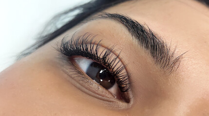 Close up of eye with eyelash extensions ,beauty salon treatment