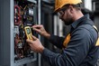 © Natalia - Repairman using a multimeter to test air conditioner electrical connections, repairman using multimeter, HVAC electrical diagnostics