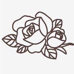 Aufkleber - Decorative rose with bud and leaves. Hand drawn sketch. Tattoo element design. Vector illustration.