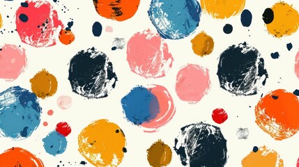 Wall Mural - Colorful abstract dots on a light background, featuring a mix of round shapes in vibrant hues and artistic brush strokes