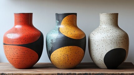 Three Ceramic Vases with Geometric Patterns