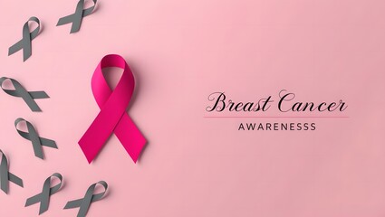 Wall Mural - Pink ribbon on pink background. National Breast Cancer Awareness Month.