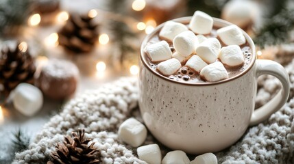 A mug of hot chocolate with marshmallows on top