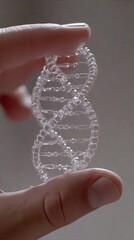 Sticker - In high-tech style, a doctor is touching a glowing blue DNA strand icon on his finger surrounded by connected lines and medical symbols.