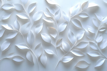 White Leaves 3D Illustration Background - Minimalist Nature Design