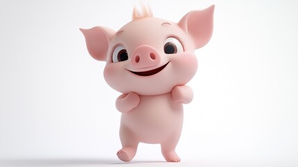 Poster - A cute cartoon piglet with a joyful expression, standing and smiling.