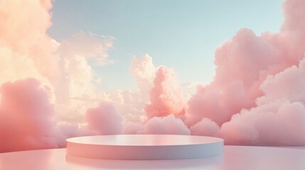 Canvas Print - Circular platform with pastel pink clouds at