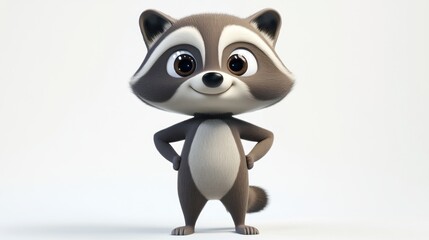 Poster - A cute cartoon raccoon with a friendly expression, standing confidently.