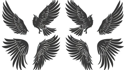 Wall Mural - Set of black wings icons. Wings badges. Collection wings badges. Vector illustration