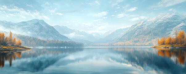  Beautiful mountain lake, nature element, digital painting, natural colors, isolated on white background