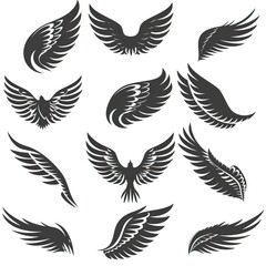 Wall Mural - Set of black wings icons. Wings badges. Collection wings badges. Vector illustration