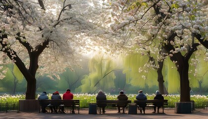 Wall Mural - group of people walking in park