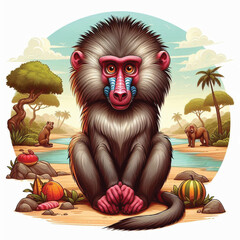 Sticker - Cute Baboon Vector Cartoon illustration