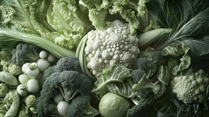 Wall Mural - Green Cabbage, Broccoli, and Cauliflower Arrangement