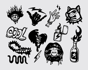 Anti design ink clip art streetwear element brutalism element shape asset acid poster, tattoo, illustration vector creepy icon, symbol editable