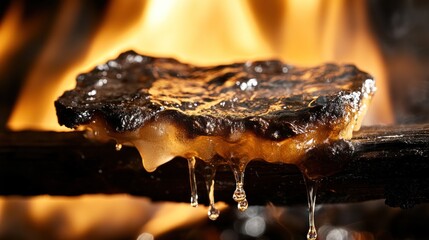 Melted Resin Dripping from a Burned Branch