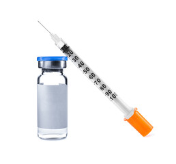 Wall Mural - Medication in vial with blank label and syringe isolated on white