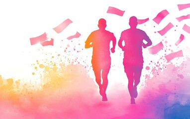 Two silhouetted runners depicted in vivid colors, embodying the spirit of fitness and determination against a dynamic background.